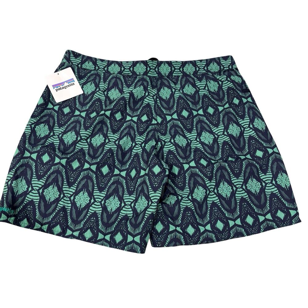 Patagonia Wavefarer Board Shorts Green Blue Geometric Unlined 38 8" Inseam NEW